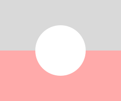 a square flag with grey on top, pink on the bottom and white circle in the middle