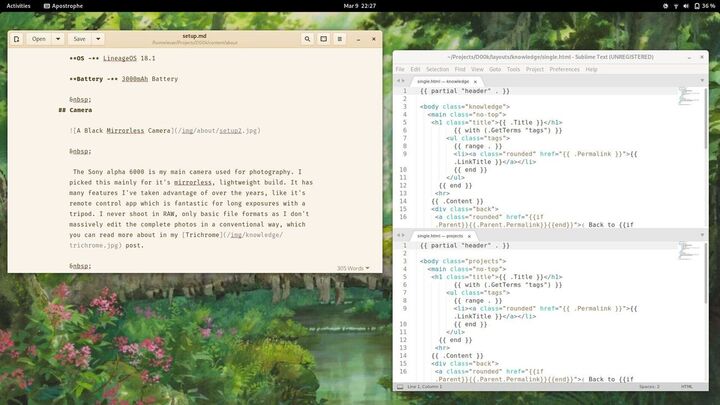 A screenshot of two text editors on my desktop