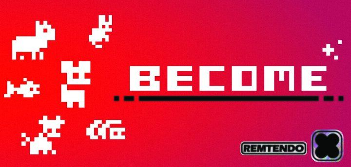 a circle of small, pixel animals surround the player with the title 'Become' beside them