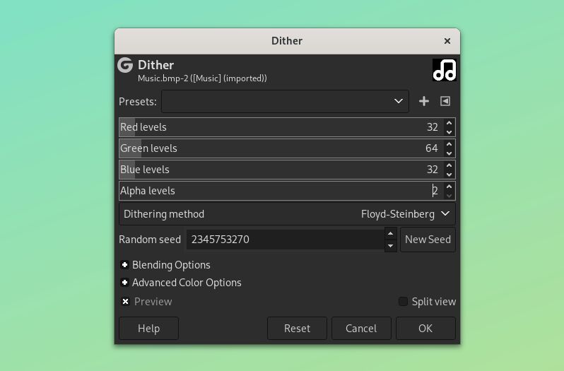 The gimp dither tool