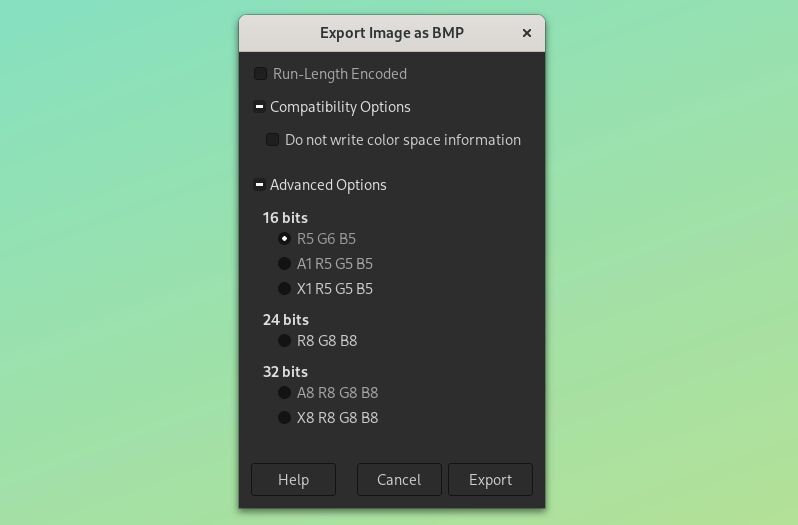Gimp exporting options